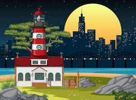 Beach city view with lighthouse vector