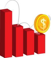 Red bar chart with a coin going down vector