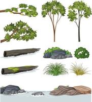 Isolated trees and nature objects set vector