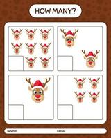 How many counting game with reindeer. worksheet for preschool kids, kids activity sheet vector