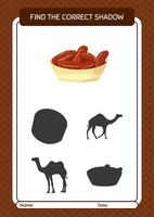 Find the correct shadows game with bowl of dates. worksheet for preschool kids, kids activity sheet vector