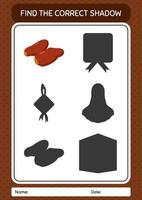 Find the correct shadows game with dates fruit. worksheet for preschool kids, kids activity sheet vector