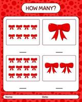 How many counting game with ribbon. worksheet for preschool kids, kids activity sheet vector