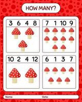 How many counting game with mushroom. worksheet for preschool kids, kids activity sheet vector