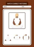 Match pattern game with arabian. worksheet for preschool kids, kids activity sheet vector