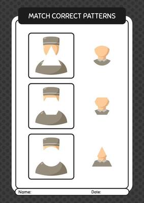 Match pattern game with male moslem. worksheet for preschool kids, kids activity sheet