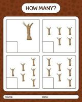 How many counting game with dead tree. worksheet for preschool kids, kids activity sheet vector