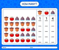 How many counting game with christmas icon. worksheet for preschool kids, kids activity sheet vector