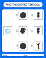 Find the correct shadows game with full moon. worksheet for preschool kids, kids activity sheet vector