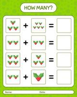 How many counting game with holly berry. worksheet for preschool kids, kids activity sheet vector