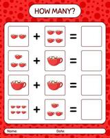 How many counting game with marshmallow on hot chocolate. worksheet for preschool kids, kids activity sheet vector