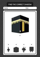 Find the correct shadows game with kaaba. worksheet for preschool kids, kids activity sheet vector