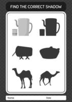 Find the correct shadows game with arabic teapot. worksheet for preschool kids, kids activity sheet vector