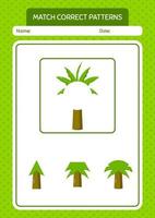 Match pattern game with palm tree. worksheet for preschool kids, kids activity sheet vector