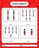 How many counting game with nutcracker. worksheet for preschool kids, kids activity sheet vector