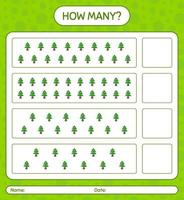 How many counting game with pine tree. worksheet for preschool kids, kids activity sheet vector