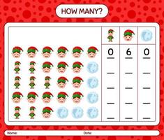 How many counting game with christmas icon. worksheet for preschool kids, kids activity sheet vector