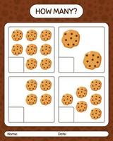 How many counting game with cookie. worksheet for preschool kids, kids activity sheet vector