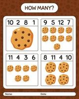 How many counting game with cookie. worksheet for preschool kids, kids activity sheet vector