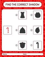 Find the correct shadows game with candy cane. worksheet for preschool kids, kids activity sheet vector