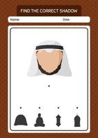 Find the correct shadows game with arabian. worksheet for preschool kids, kids activity sheet vector