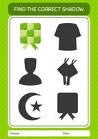 Find the correct shadows game with ketupat. worksheet for preschool kids, kids activity sheet vector