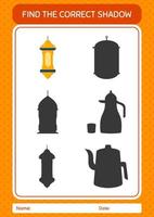 Find the correct shadows game with arabic lantern. worksheet for preschool kids, kids activity sheet vector