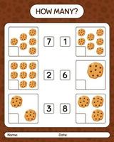 How many counting game with cookie. worksheet for preschool kids, kids activity sheet vector