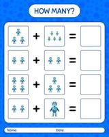 How many counting game with robot toy. worksheet for preschool kids, kids activity sheet vector