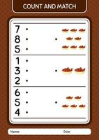 Count and match game with bowl of dates. worksheet for preschool kids, kids activity sheet vector