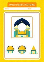 Match pattern game with mosque. worksheet for preschool kids, kids activity sheet vector