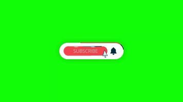 inscreva-se ícone, ícone de sino e cursor branco sobre fundo verde. esta é a animação do botão de inscrição na tela verde. video
