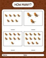 How many counting game with robin bird. worksheet for preschool kids, kids activity sheet vector