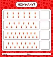How many counting game with doll. worksheet for preschool kids, kids activity sheet vector