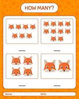 How many counting game with red fox. worksheet for preschool kids, kids activity sheet vector