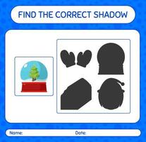 Find the correct shadows game with glass snow ball. worksheet for preschool kids, kids activity sheet vector