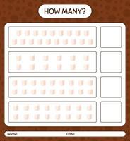 How many counting game with marshmallow. worksheet for preschool kids, kids activity sheet vector