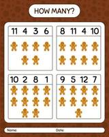 How many counting game with gingerbread cookie. worksheet for preschool kids, kids activity sheet vector