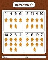 How many counting game with gingerbread cookie. worksheet for preschool kids, kids activity sheet vector