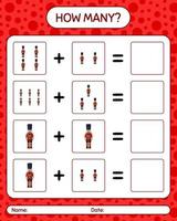 How many counting game with nutcracker. worksheet for preschool kids, kids activity sheet vector