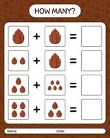 How many counting game with pine cone. worksheet for preschool kids, kids activity sheet vector