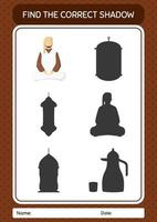 Find the correct shadows game with arabian. worksheet for preschool kids, kids activity sheet vector