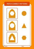 Match pattern game with mosque. worksheet for preschool kids, kids activity sheet vector