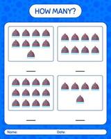 How many counting game with beanie. worksheet for preschool kids, kids activity sheet vector
