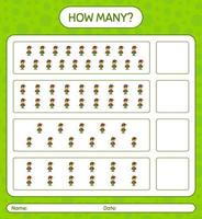 How many counting game with elf. worksheet for preschool kids, kids activity sheet vector