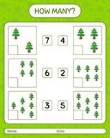 How many counting game with pine tree. worksheet for preschool kids, kids activity sheet vector