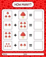 How many counting game with mushroom. worksheet for preschool kids, kids activity sheet vector