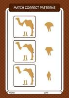 Match pattern game with camel. worksheet for preschool kids, kids activity sheet vector