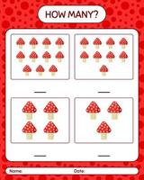 How many counting game with mushroom. worksheet for preschool kids, kids activity sheet vector