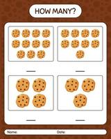 How many counting game with cookie. worksheet for preschool kids, kids activity sheet vector